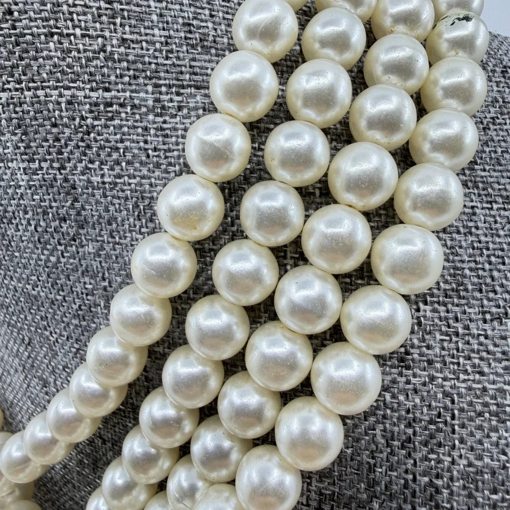 Cream Faux Pearl Multi Strand Necklace Chunky Coquette Statement Wedding Gift